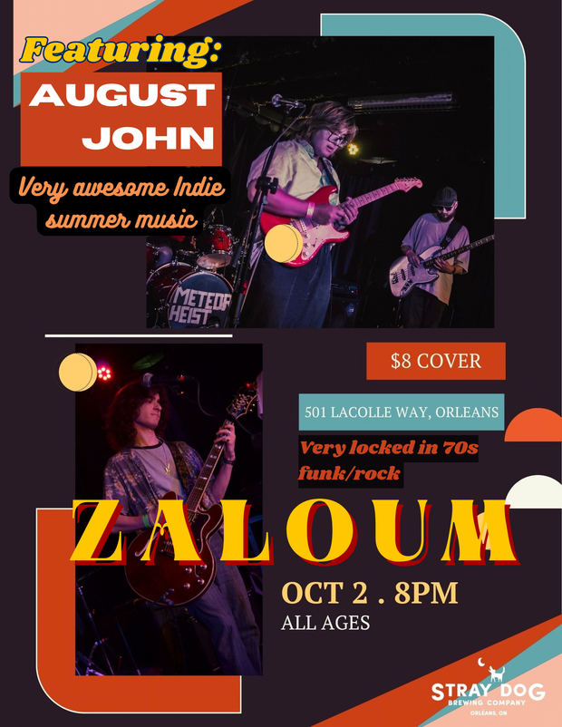 SDBC Taproom Concerts Presents - Zaloum w/special guest August John Oct 2, doors 8pm ALL AGES