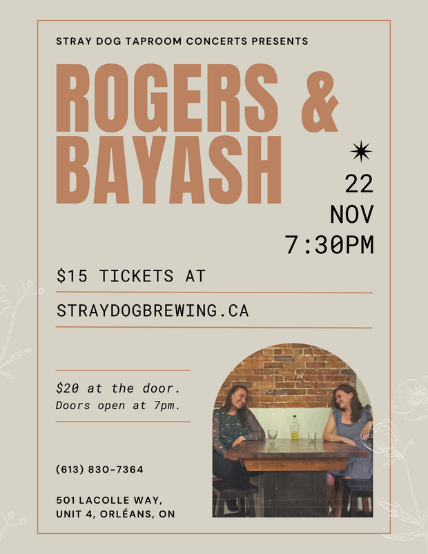 SDBC Taproom Concerts Presents - Rogers & Bayash - Nov 22 @ 7:30pm